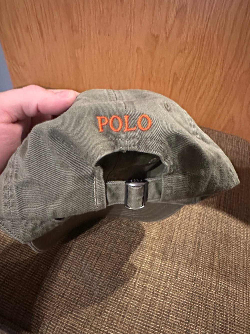Polo by Ralph Lauren Olive Baseball Cap with Orange Pony Logo - Picture 3 of 3